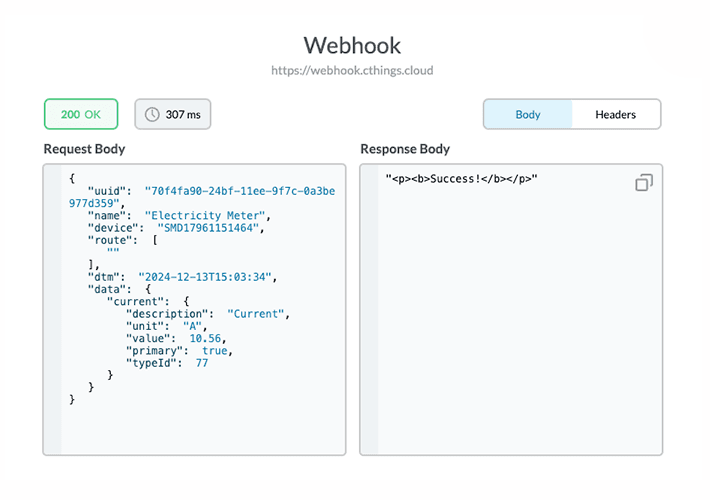 cThings Cloud webhook testing